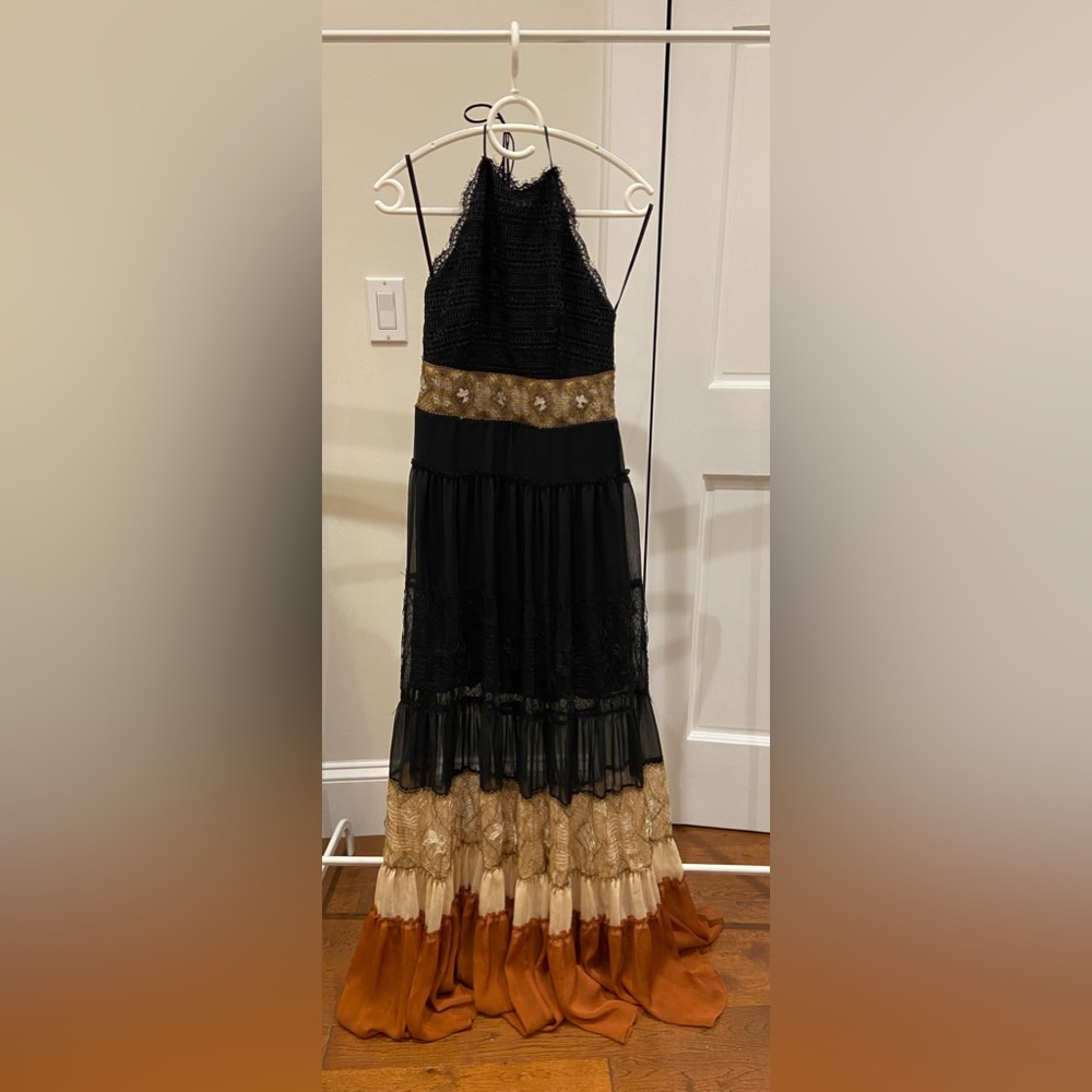 White House Black Market maxi halter dress , open half back eyelet dress. - Picture 5 of 9